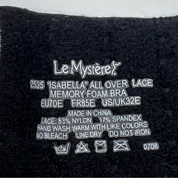 Le Mystere Isabella All Over Lace Bra Cobalt Blue Black Style 2535 Size 32E - Picture 5 of 12